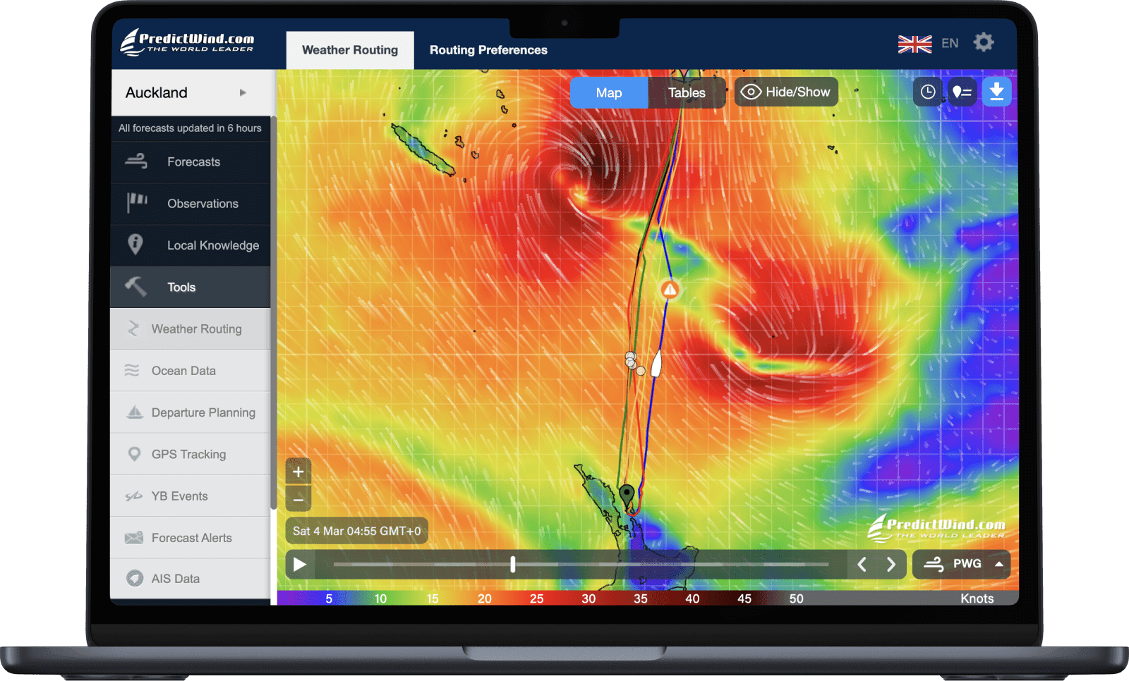 Weather routing tools on a laptop